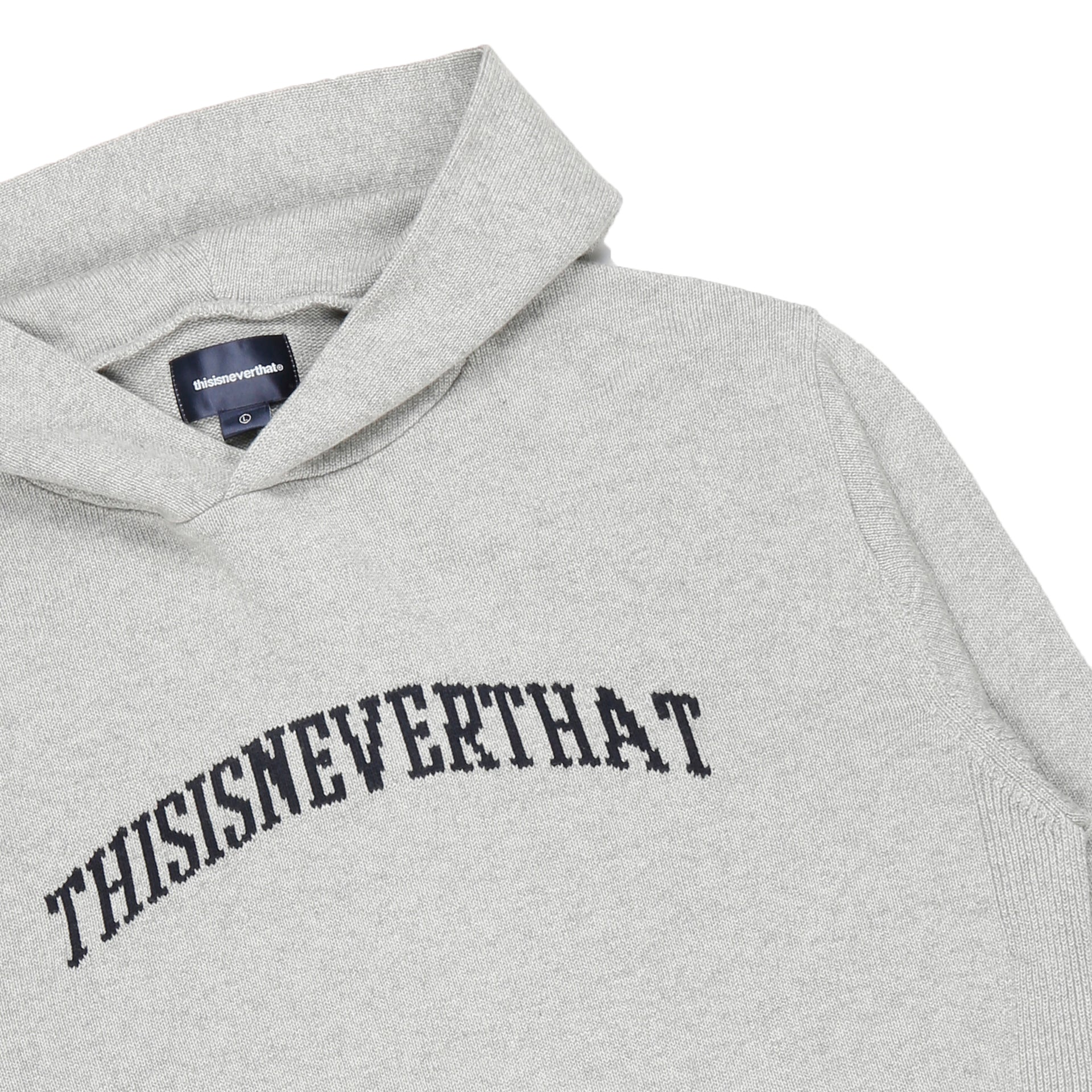 Arch-Logo Knit Hoodie Grey - Image 3