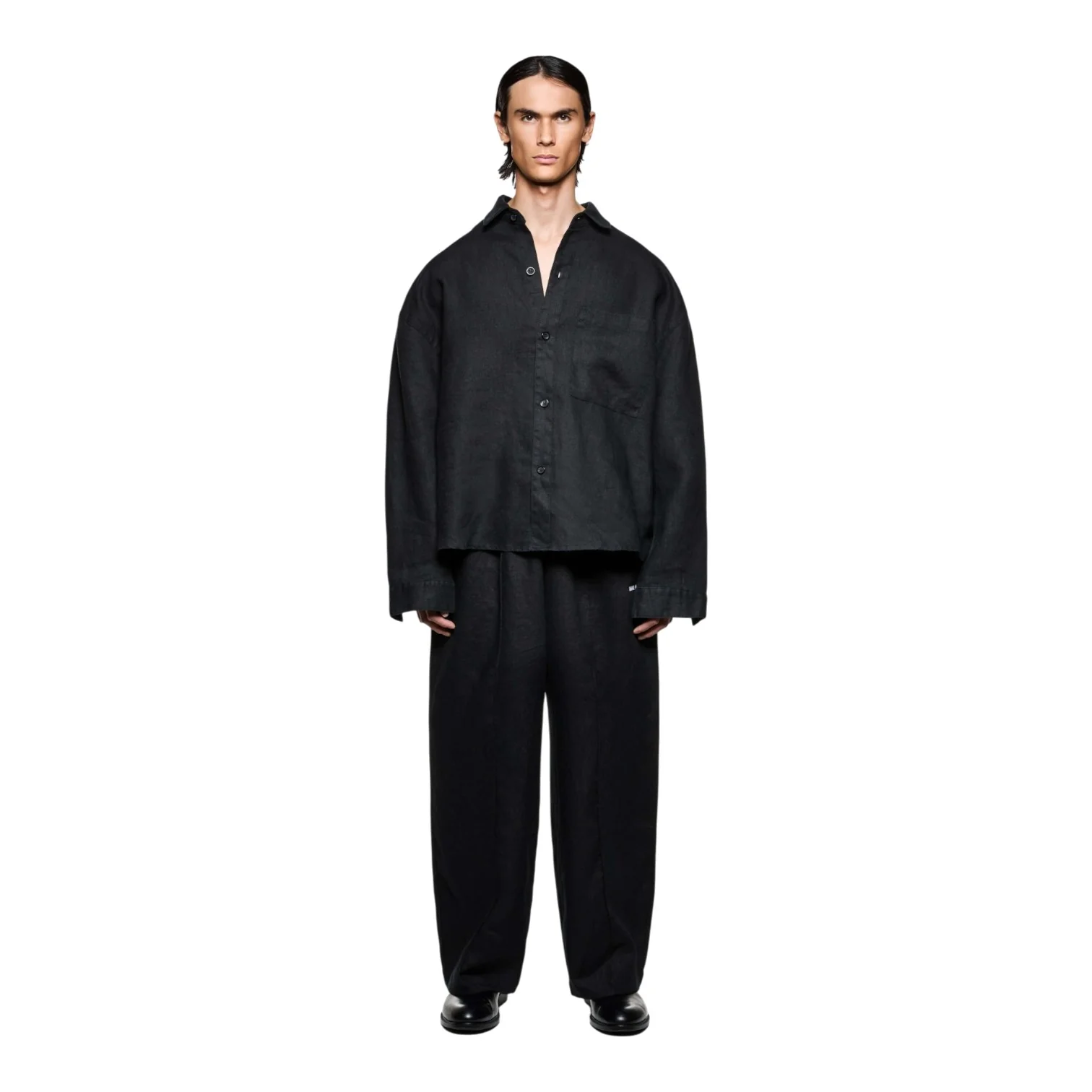 Linen Box Dress Shirt Black - Image 3