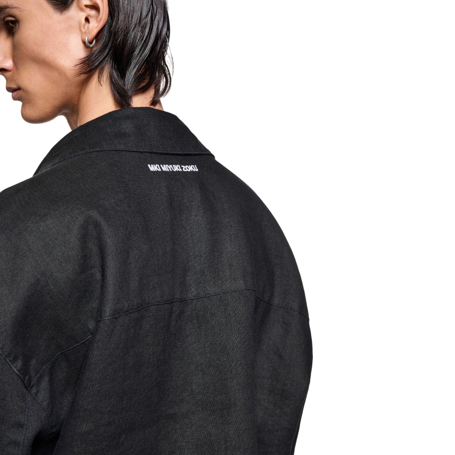 Linen Box Dress Shirt Black - Image 4
