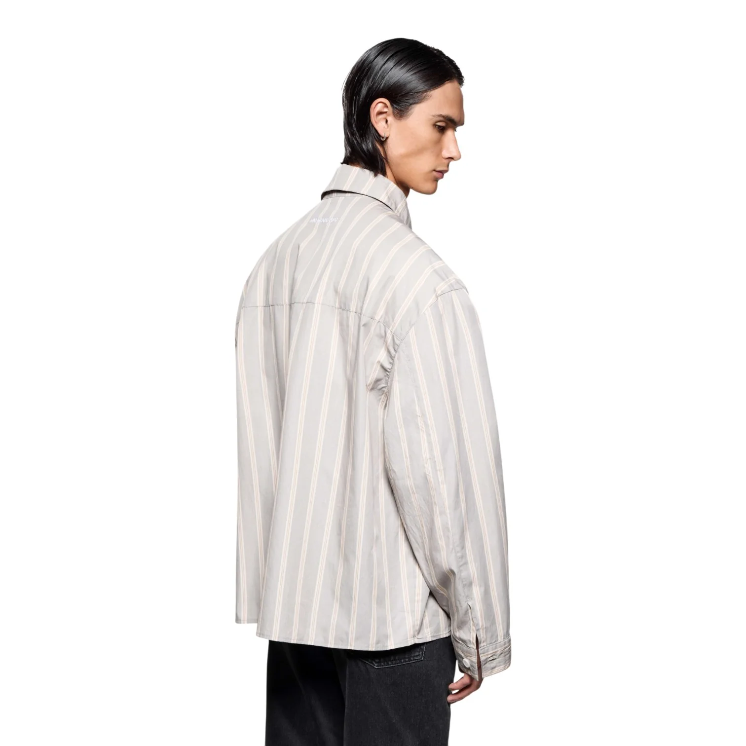 Poplin Stripe Box Dress Shirt Light Grey - Image 2