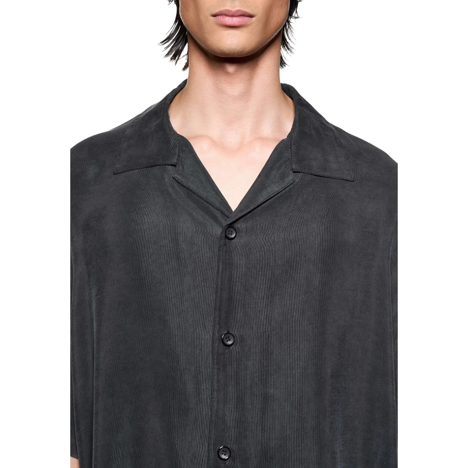 Ribbed Cupro Vacation Shirt Black - Image 3