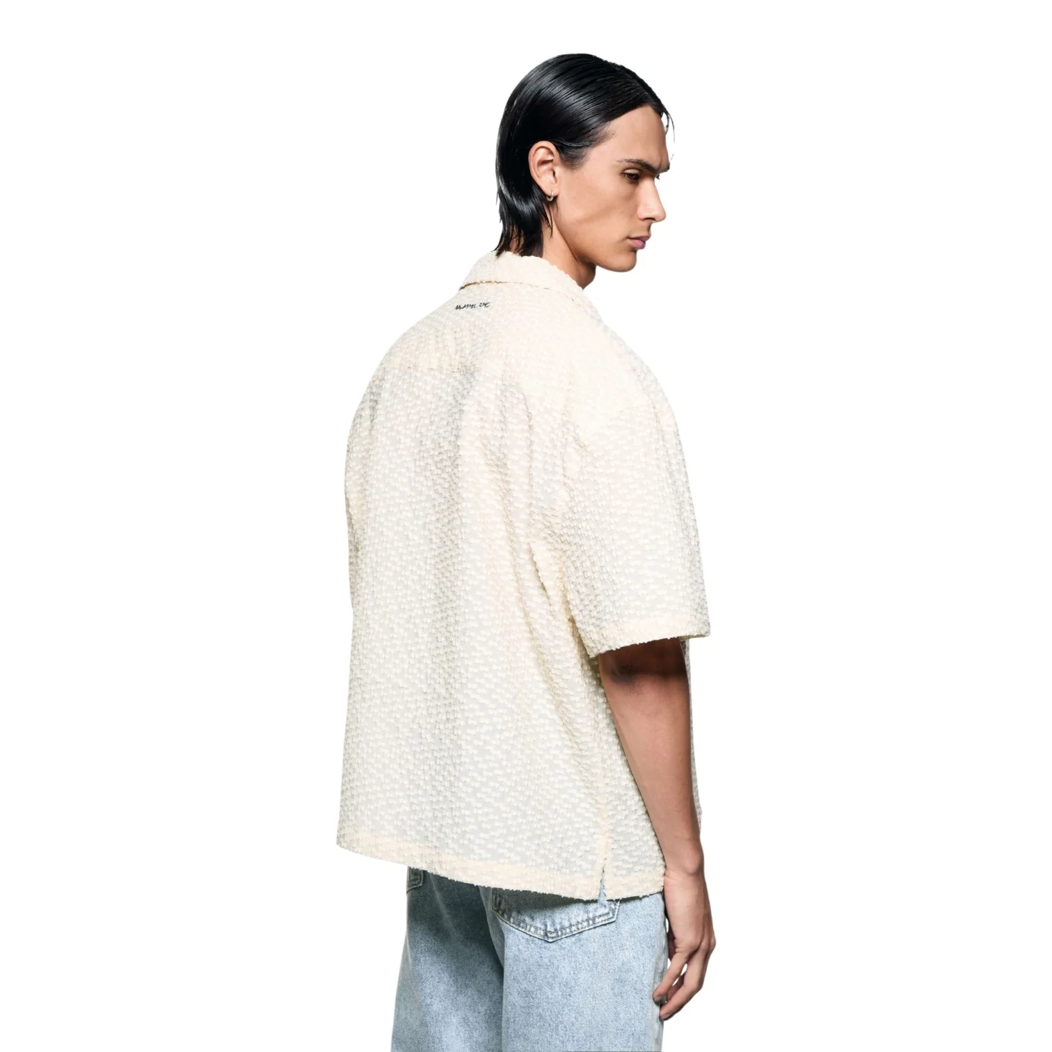 Ribbon Jacquard Vacation Shirt Beige - Image 2