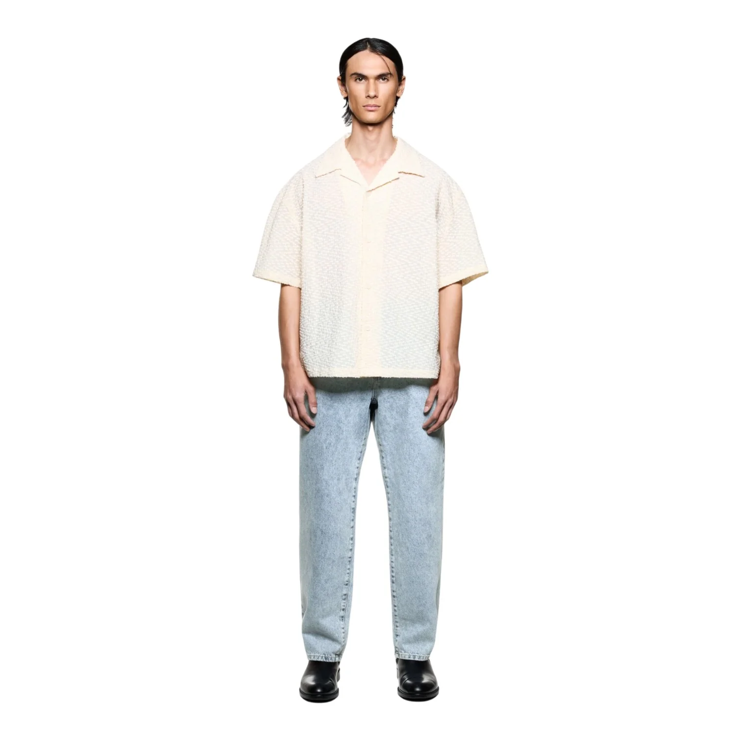 Ribbon Jacquard Vacation Shirt Beige - Image 3